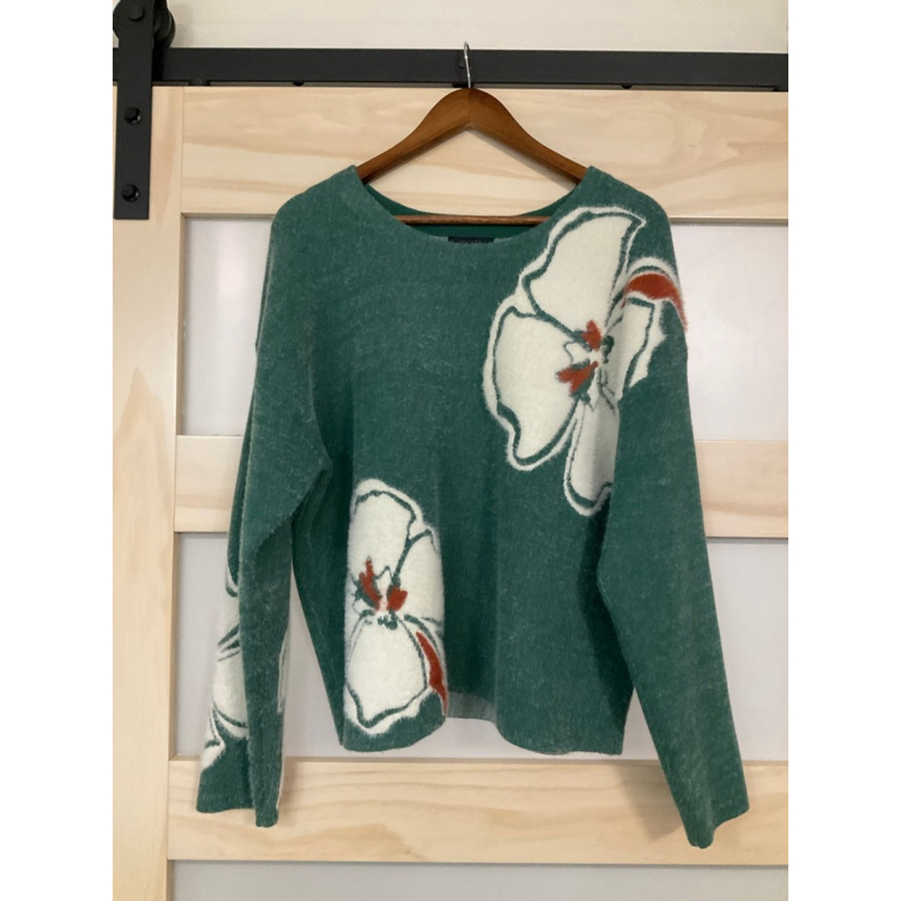 Rachel Roy XL Green Floral Sweater | Oversized Soft Knit Pullover